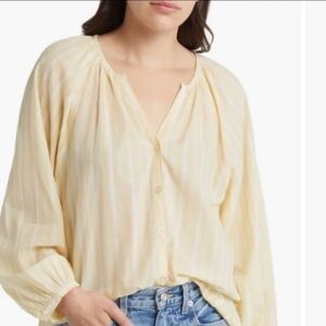 NWT Treasure & Bond Stripe Split Neck Button-Up Top Sz M #O1